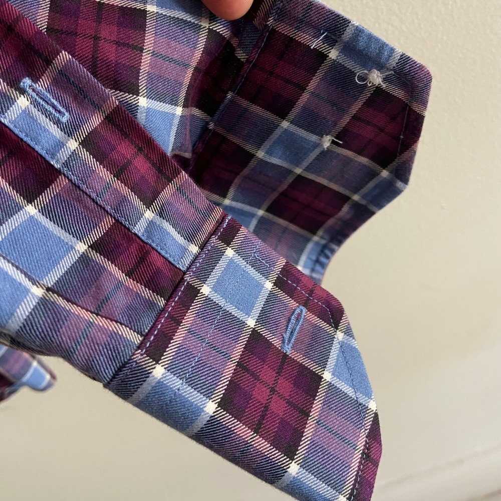 Tailorbyrd Collection Mens Large Plaid Button Down Shirt Maroon Blue Long Sleeve - Picture 4 of 5